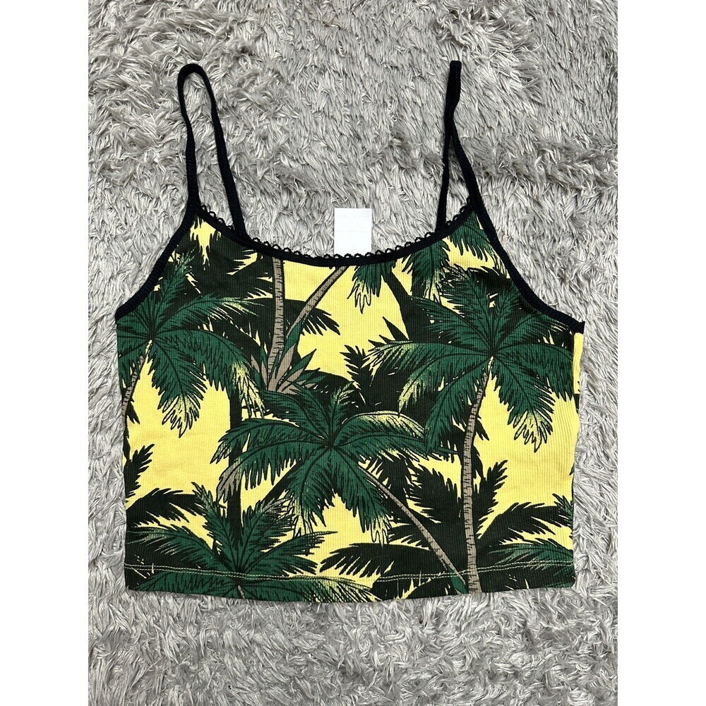 Topshop Women's Cotton Cropped Cami In Green And Yellow Palm Print Size 8 US